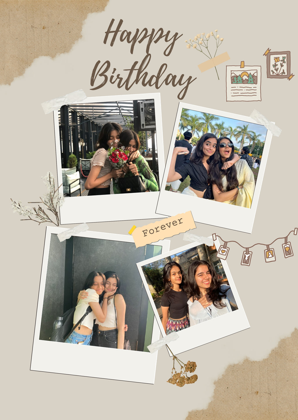 FrameYourMemories Customized Aesthetic Vintage Scrapbook Birthday Frame – Personalized Polaroid Collage Frame (12x8 Inch, 0.5 Inch Breadth)
