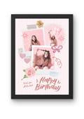 FrameYourMemories Customized Vibrant Pink Bow & Rose Birthday Frame – Aesthetic 3-Photo Scrapbook Polaroid Collage Frame (12x8 Inch, 0.5 Inch Breadth)