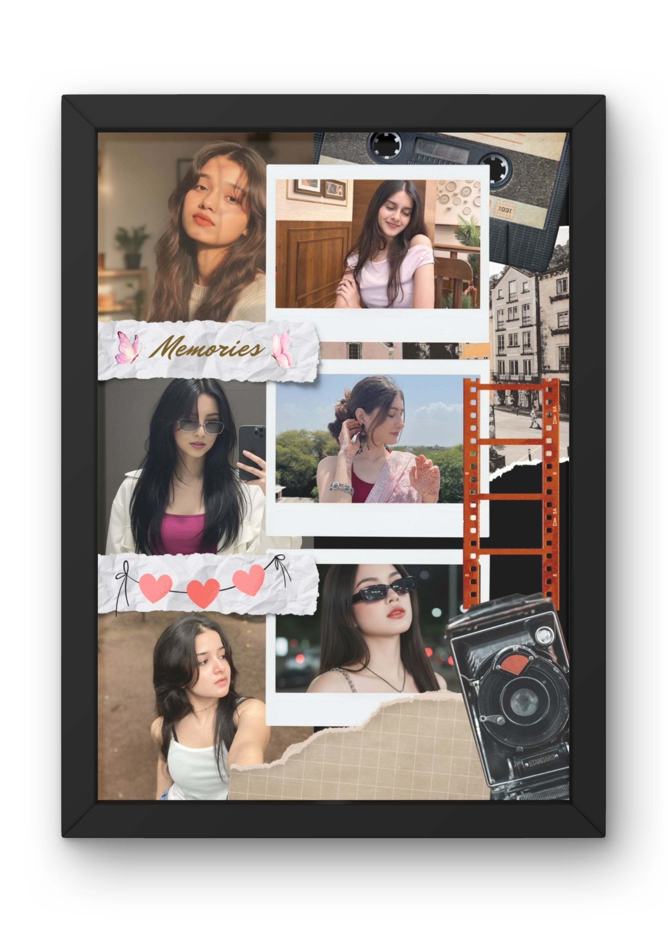 FrameYourMemories Vintage Retro Scrapbook Photo Frame – Customized Multi-Photo Memory Collage (12x8 Inch, 0.5 Inch Breadth)