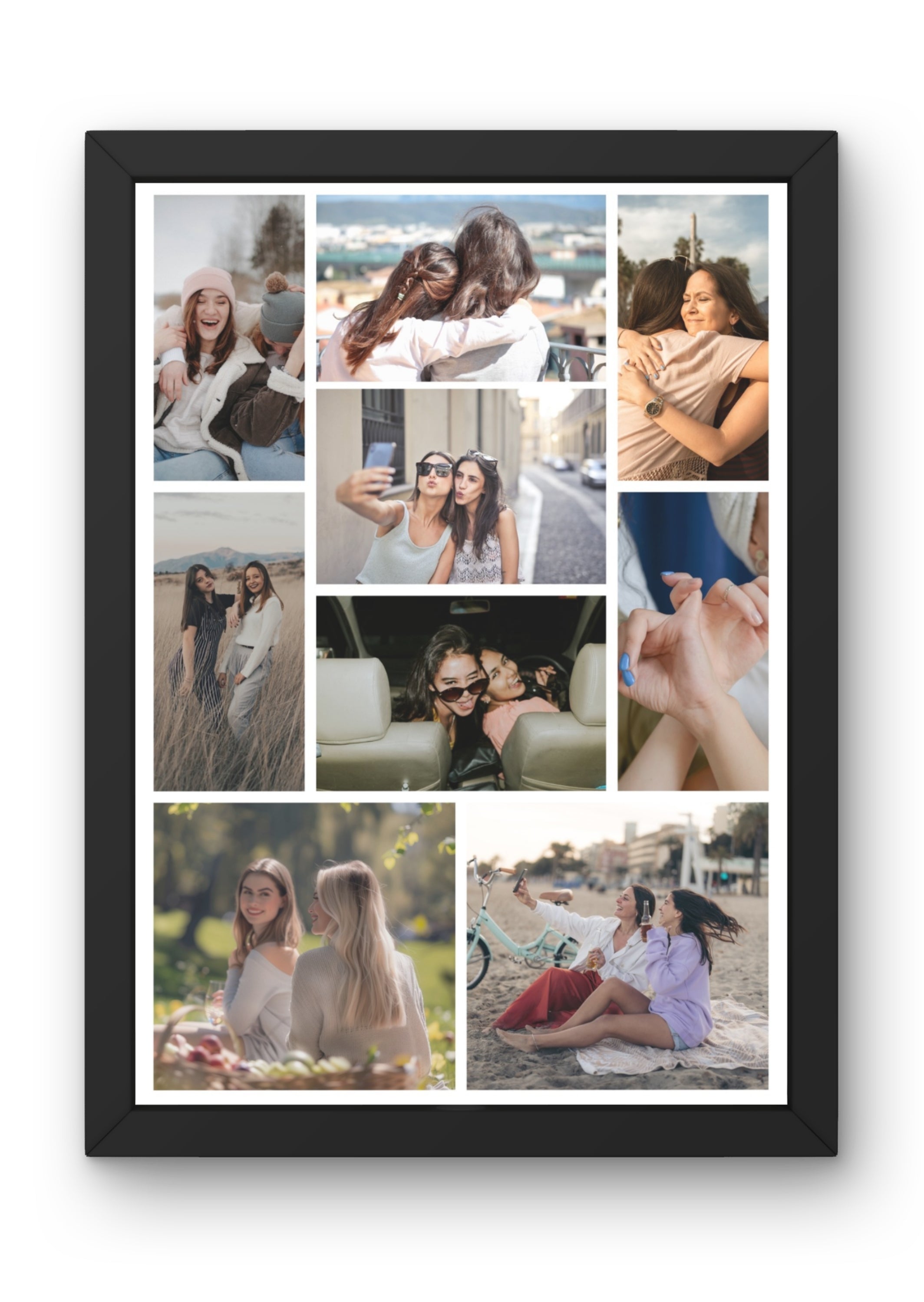FrameYourMemories Customized 9-Photo Friendship Collage Frame – Personalized Best Friends Photo Grid (12x8 Inch, 0.5 Inch Breadth)