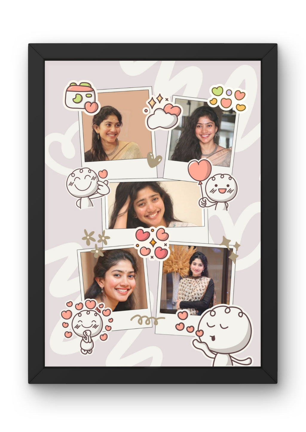 FrameYourMemories Cute Doodle Polaroid Photo Frame – Customized Cute Multi-Photo Collage Frame (12x8 Inch, 0.5 Inch Breadth)