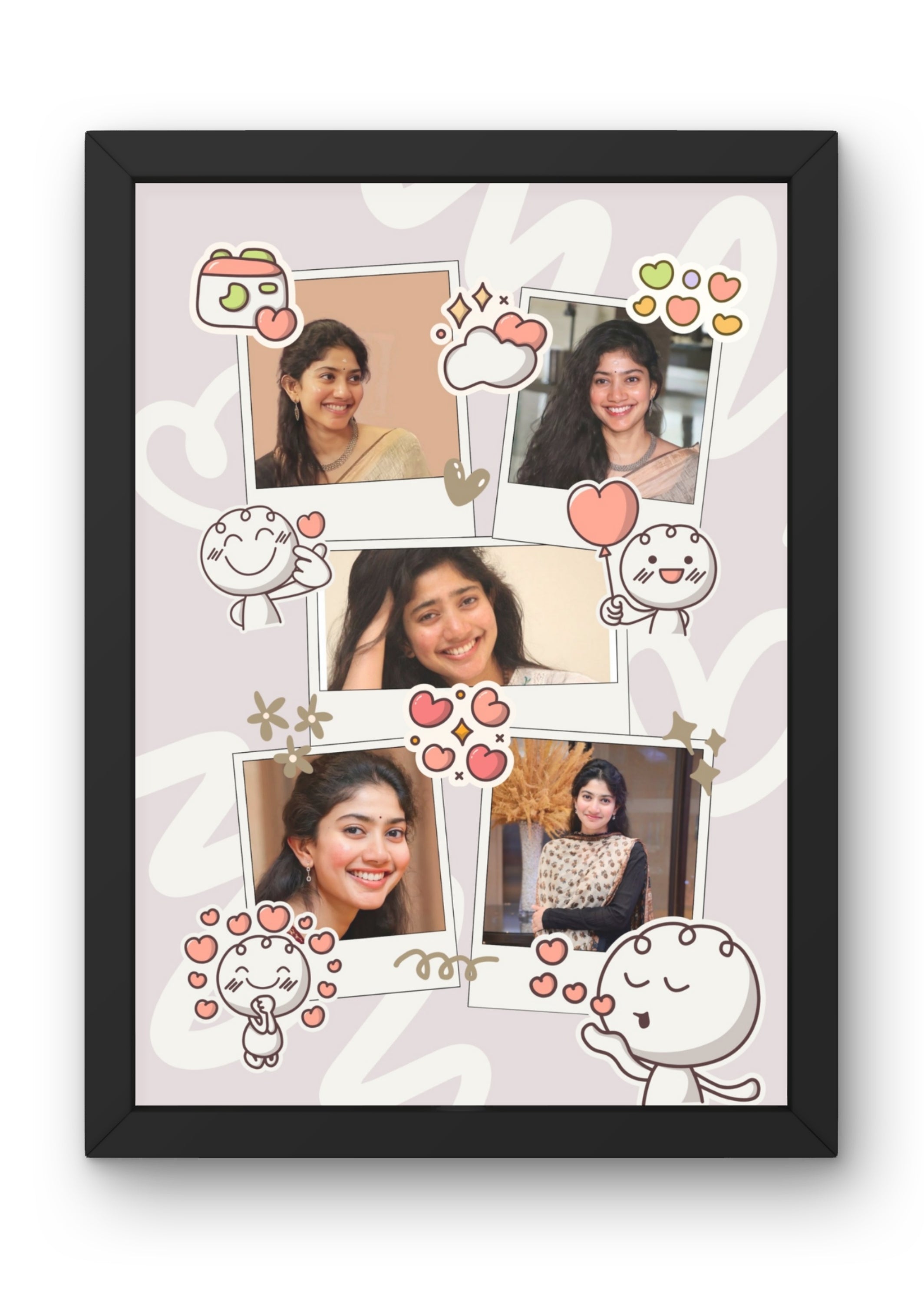 FrameYourMemories Cute Doodle Polaroid Photo Frame – Customized Cute Multi-Photo Collage Frame (12x8 Inch, 0.5 Inch Breadth)