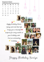 FrameYourMemories Customized Minimalist White Birthday Calendar Frame – Personalized Photo Collage Gift (12x8 Inch, 0.5 Inch Breadth)