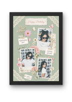 FrameYourMemories Customized Sage Green Floral Butterfly Birthday Frame – Aesthetic 3-Photo Scrapbook Collage Frame (12x8 Inch, 0.5 Inch Breadth)