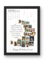 FrameYourMemories Customized Minimalist White Birthday Calendar Frame – Personalized Photo Collage Gift (12x8 Inch, 0.5 Inch Breadth)