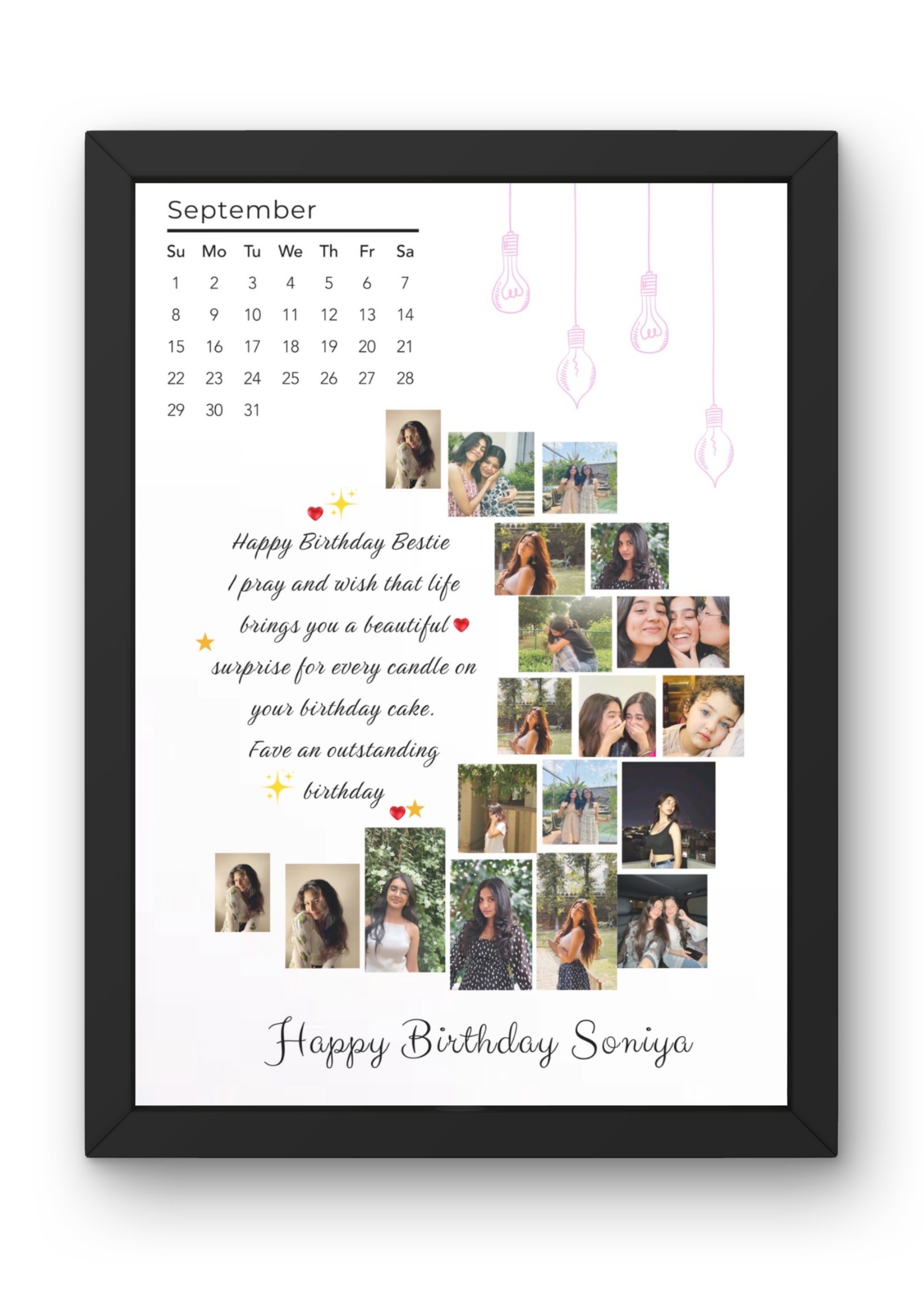 FrameYourMemories Customized Minimalist White Birthday Calendar Frame – Personalized Photo Collage Gift (12x8 Inch, 0.5 Inch Breadth)