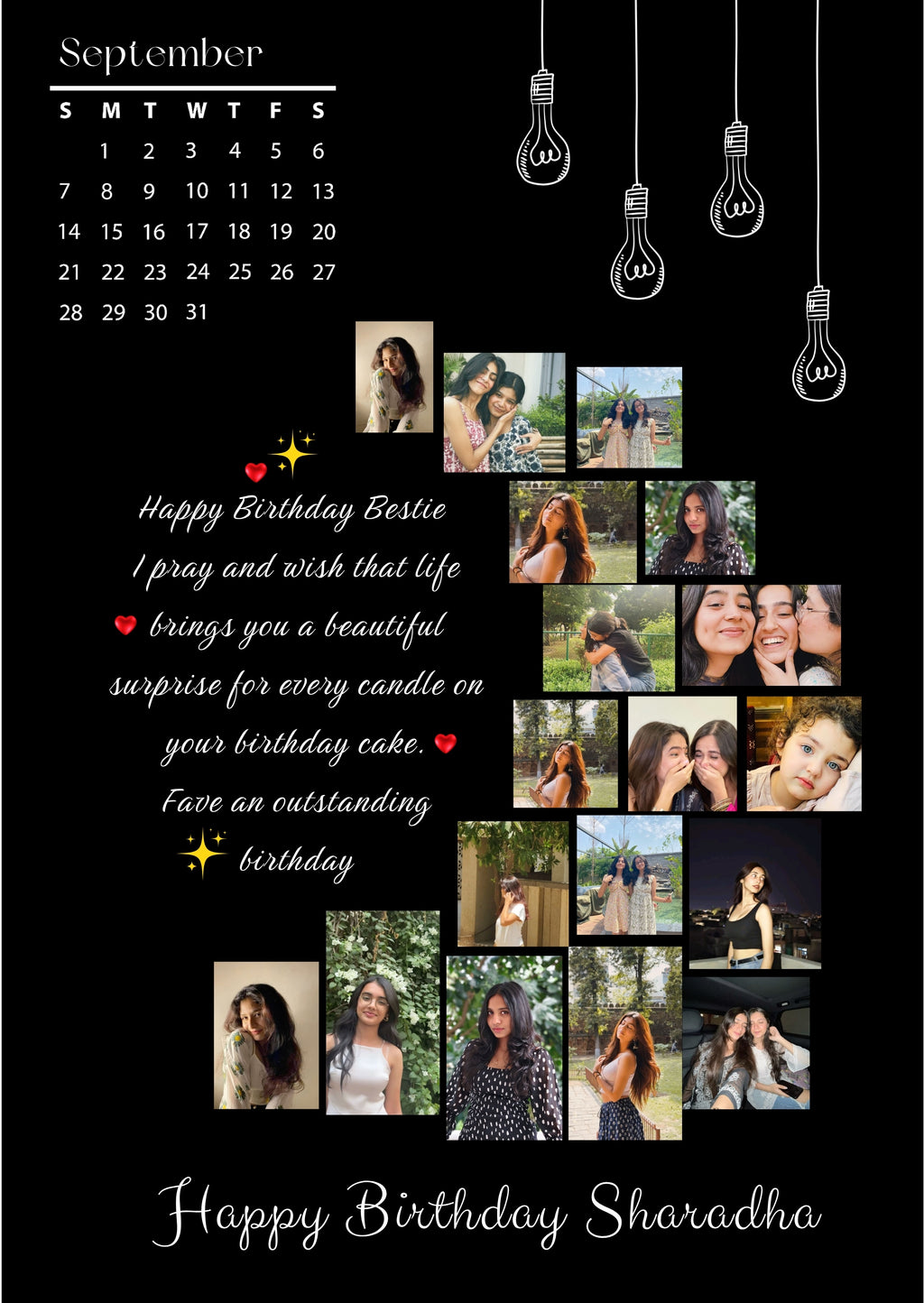 FrameYourMemories Customized Birthday Calendar Photo Frame – Personalized Bestie Mosaic Collage Frame (12x8 Inch, 0.5 Inch Breadth)