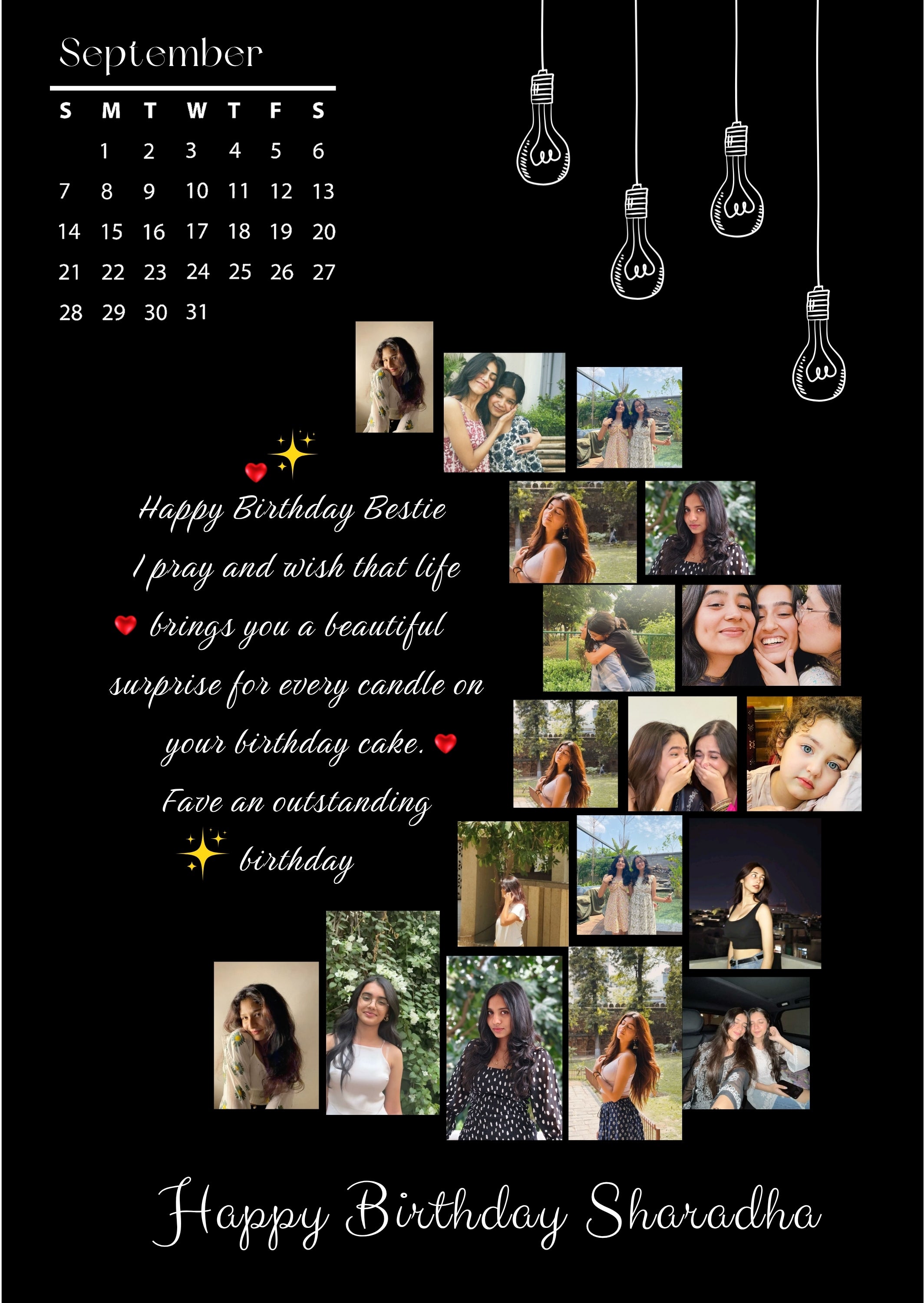 FrameYourMemories Customized Birthday Calendar Photo Frame – Personalized Bestie Mosaic Collage Frame (12x8 Inch, 0.5 Inch Breadth)