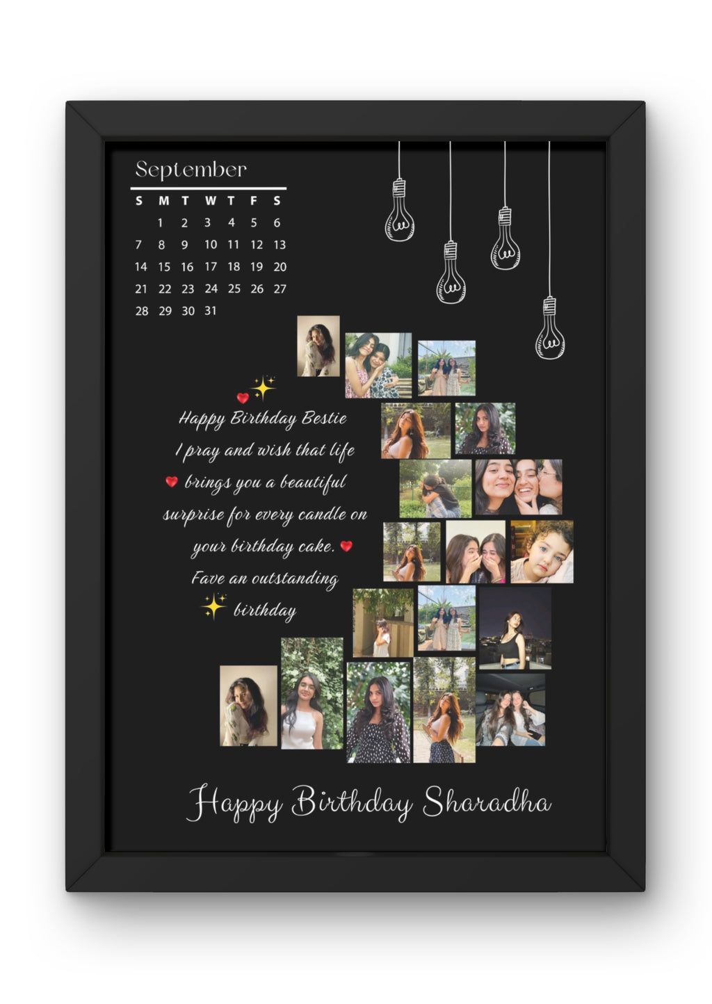 FrameYourMemories Customized Birthday Calendar Photo Frame – Personalized Bestie Mosaic Collage Frame (12x8 Inch, 0.5 Inch Breadth)
