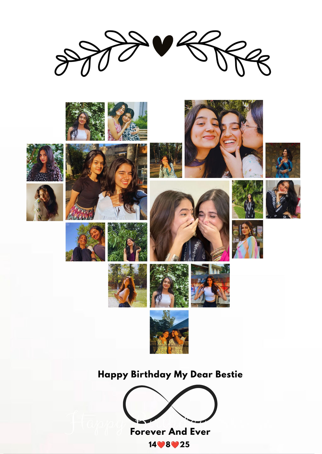 FrameYourMemories Heart Photo Collage Birthday Frame – Customized Infinity Bestie Photo Frame (12x8 Inch, 0.5 Inch Breadth)