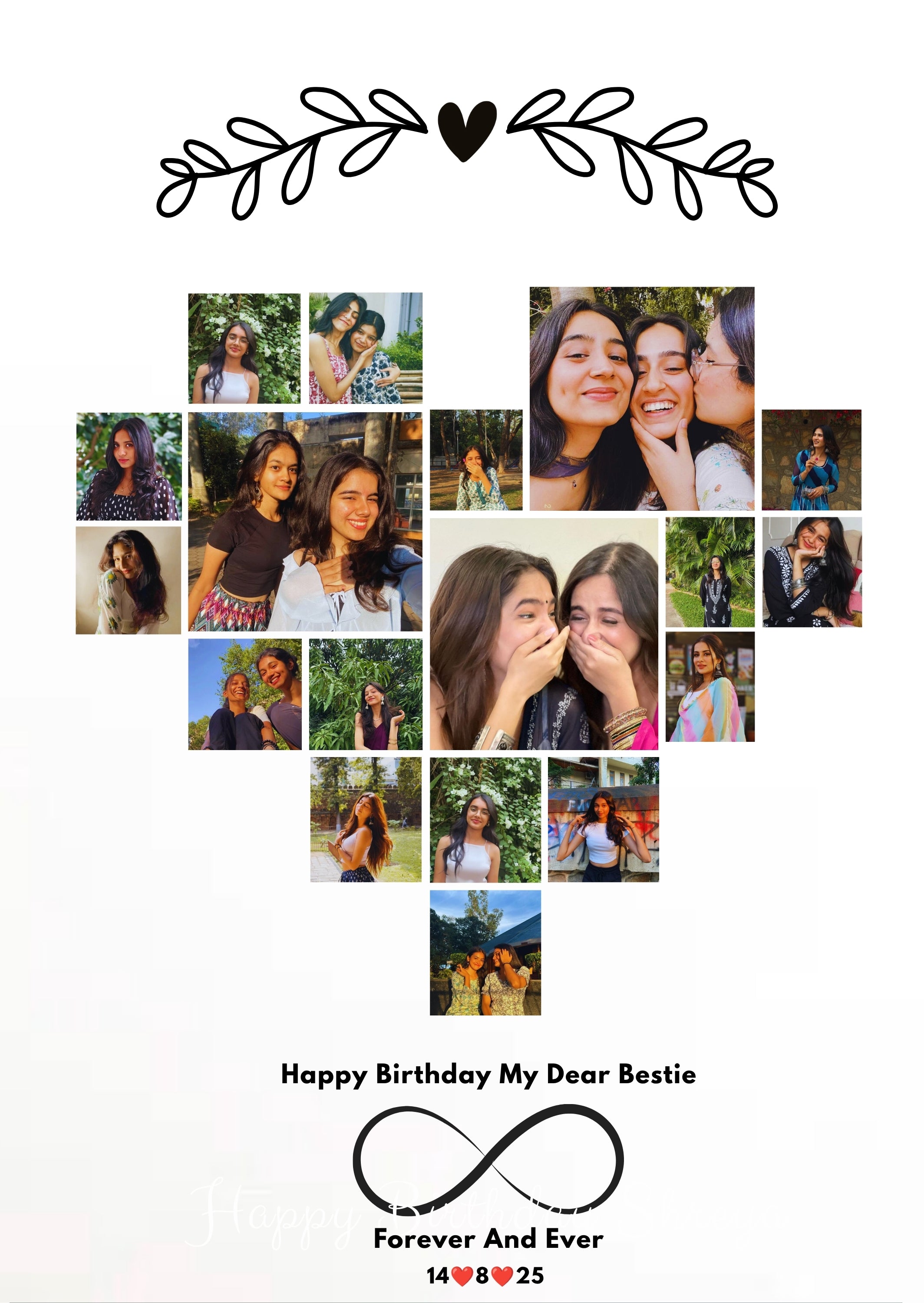FrameYourMemories Heart Photo Collage Birthday Frame – Customized Infinity Bestie Photo Frame (12x8 Inch, 0.5 Inch Breadth)