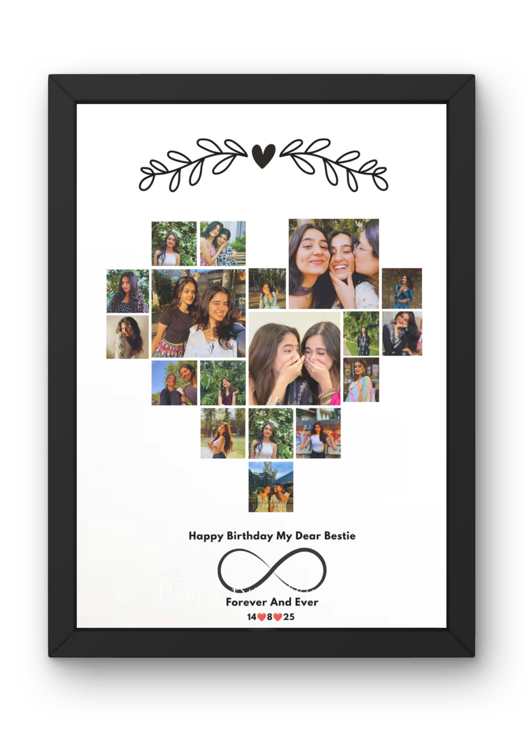 FrameYourMemories Heart Photo Collage Birthday Frame – Customized Infinity Bestie Photo Frame (12x8 Inch, 0.5 Inch Breadth)