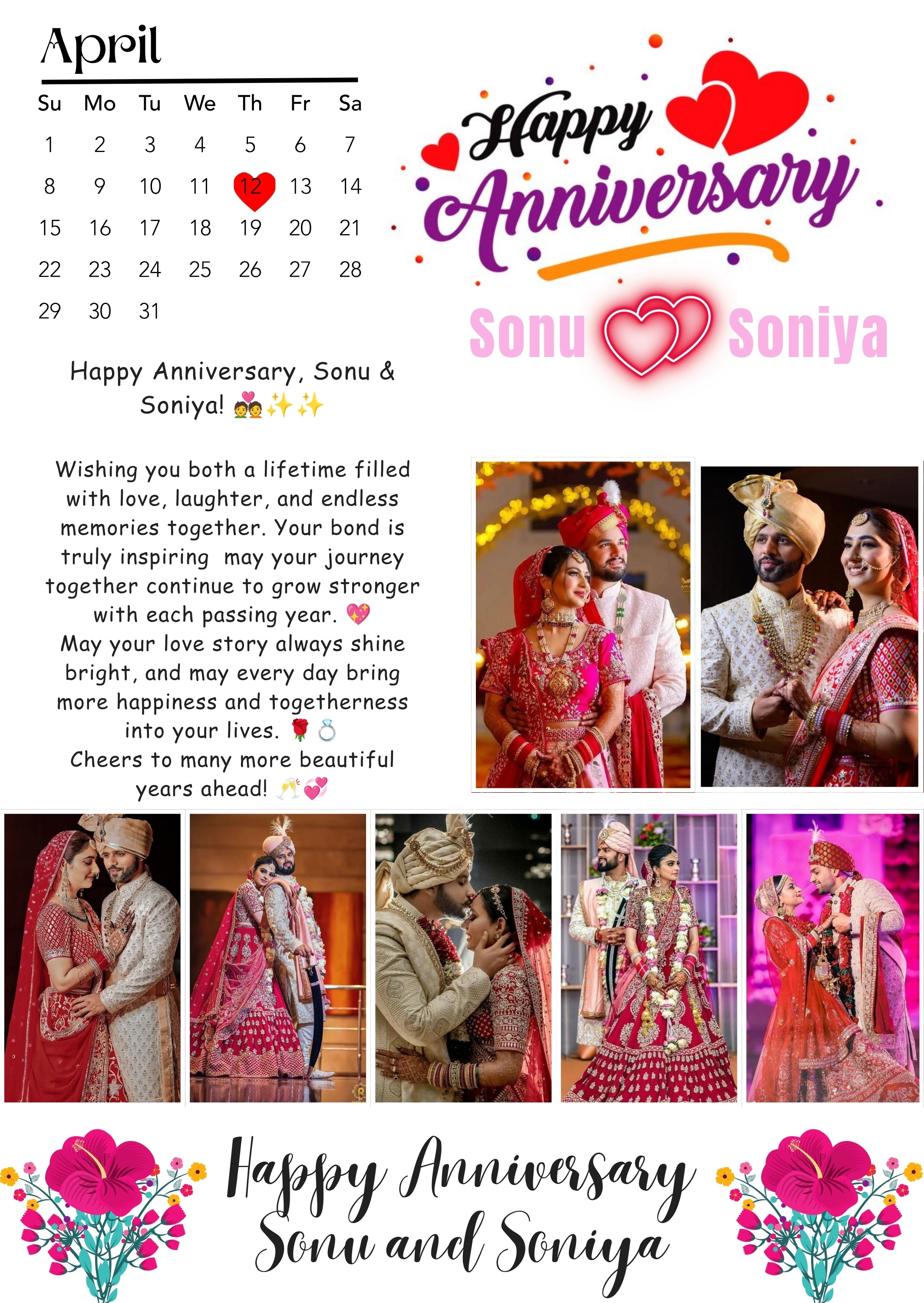FrameYourMemories Customized Happy Anniversary Calendar Photo Frame – Personalized Couples Wedding Collage Frame (12x8 Inch, 0.5 Inch Breadth)