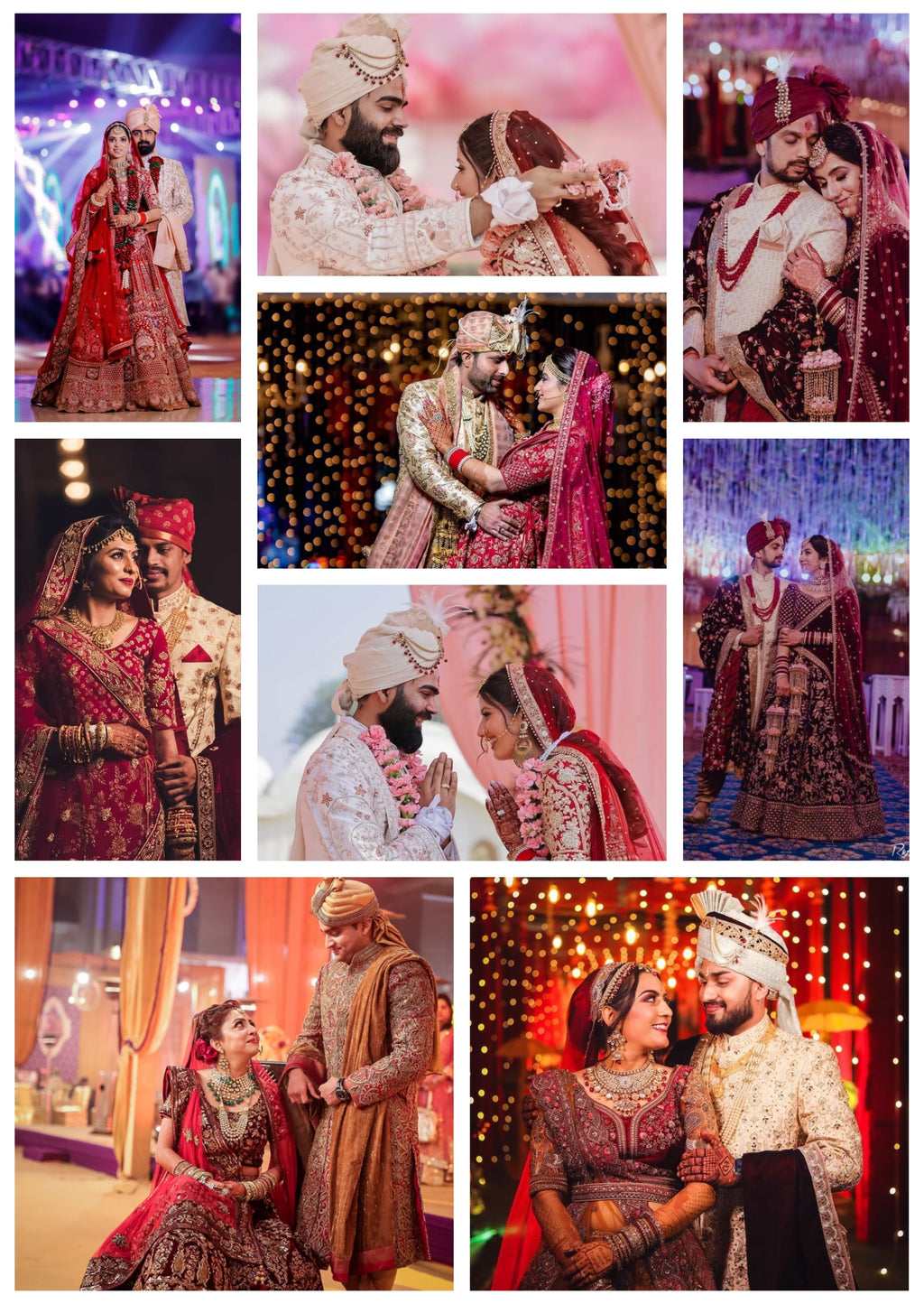 FrameYourMemories Customized 8-Photo Royal Wedding Collage Frame – Personalized Couples Indian Wedding Photo Grid (12x8 Inch, 0.5 Inch Breadth)