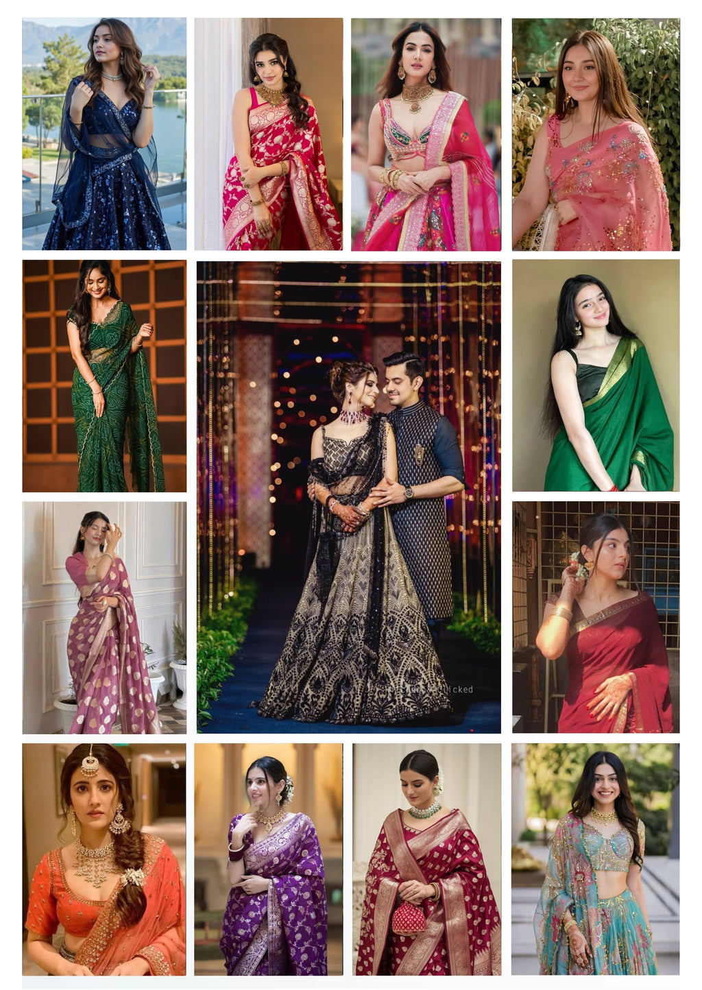 FrameYourMemories Customized 13-Photo Ethnic Fashion Collage Frame – Personalized Festive & Couple Photo Grid (12x8 Inch, 0.5 Inch Breadth)