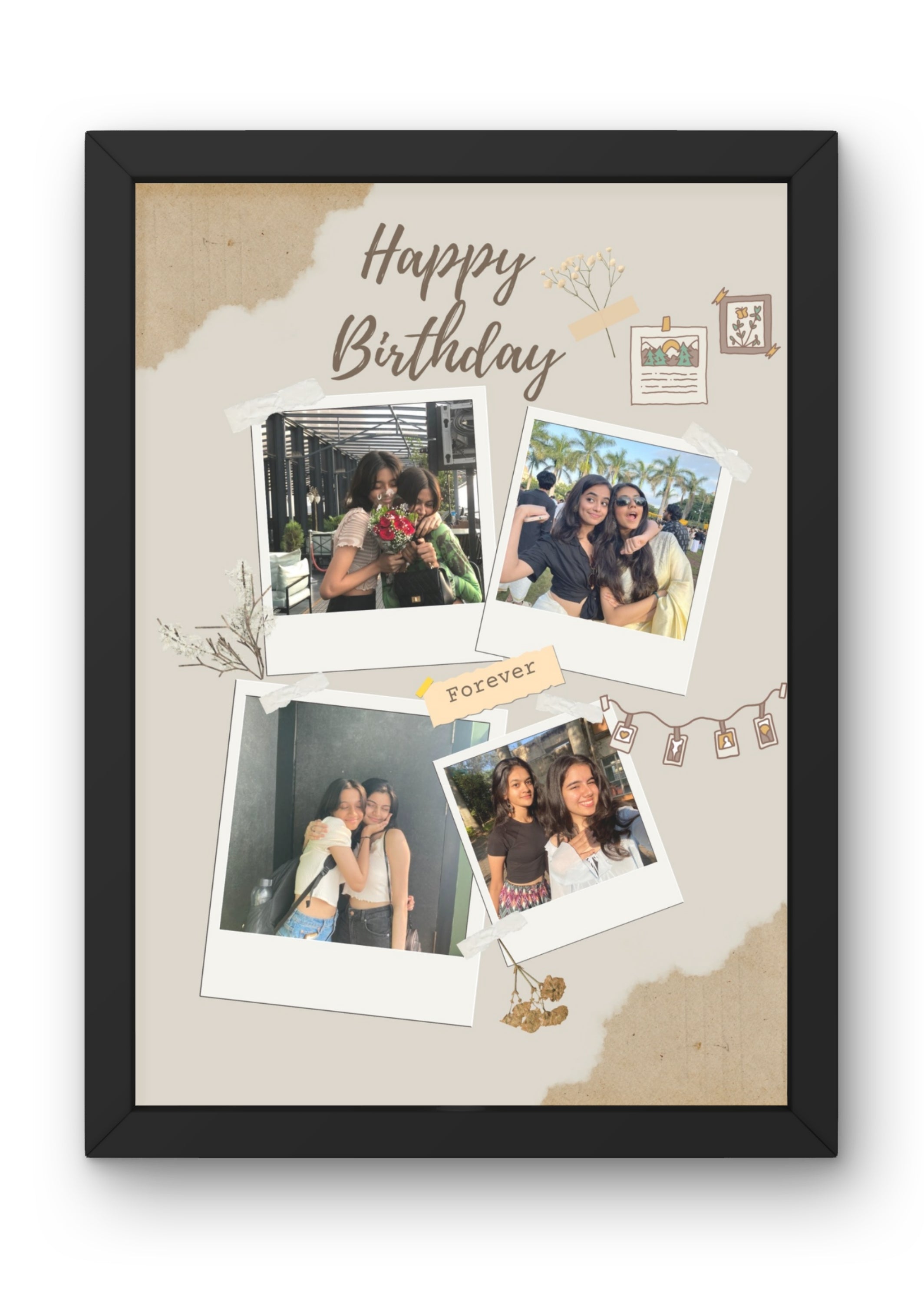 FrameYourMemories Customized Aesthetic Vintage Scrapbook Birthday Frame – Personalized Polaroid Collage Frame (12x8 Inch, 0.5 Inch Breadth)