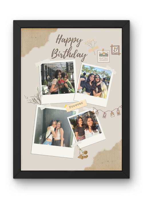 FrameYourMemories Customized Aesthetic Vintage Scrapbook Birthday Frame – Personalized Polaroid Collage Frame (12x8 Inch, 0.5 Inch Breadth)