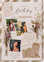 FrameYourMemories Customized Aesthetic Vintage Sister Birthday Frame – Personalized Scrapbook Photo Frame with Dried Flowers & Quotes (12x8 Inch, 0.5 Inch Breadth)