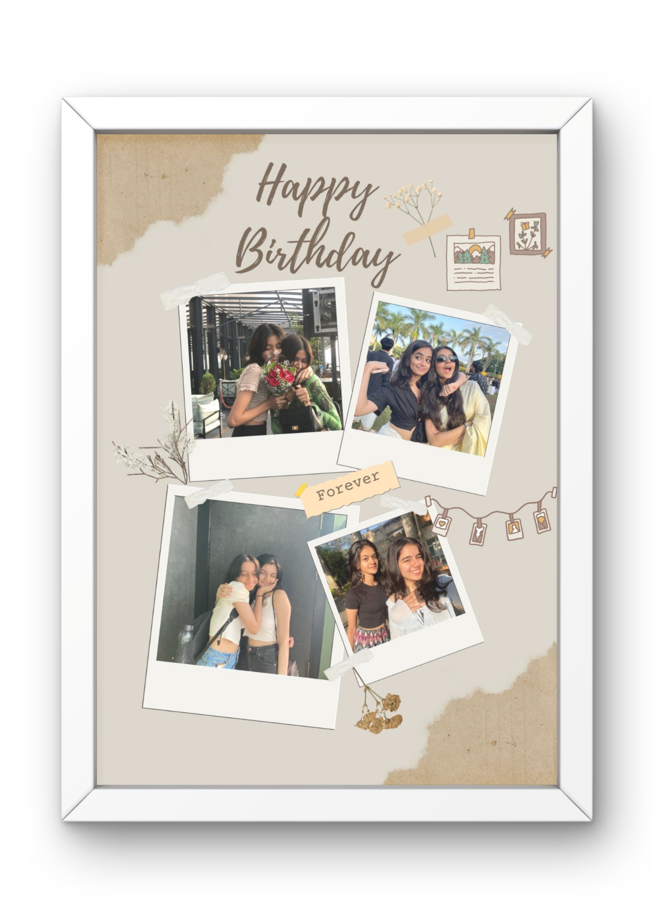FrameYourMemories Customized Aesthetic Vintage Scrapbook Birthday Frame – Personalized Polaroid Collage Frame (12x8 Inch, 0.5 Inch Breadth)