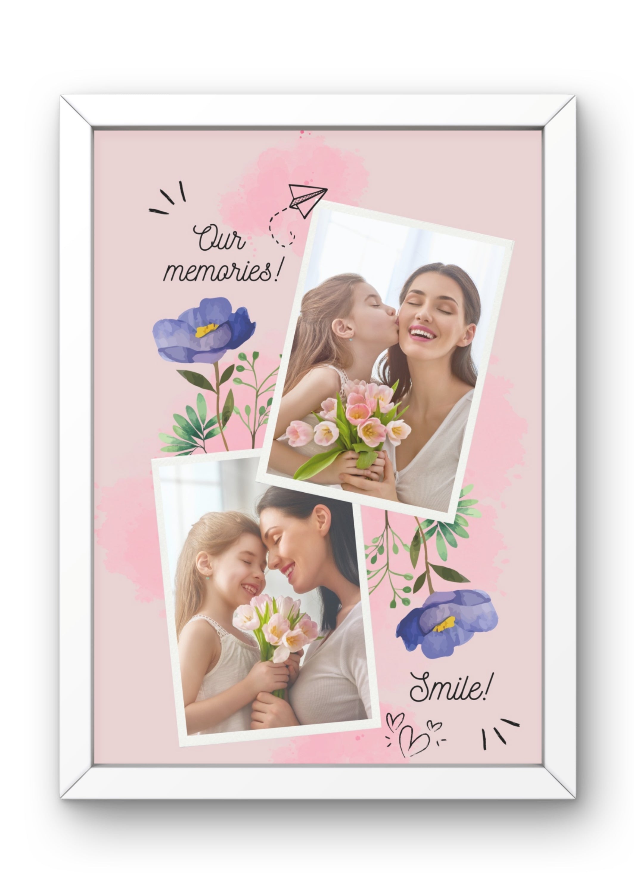 FrameYourMemories Customized Watercolor Floral Photo Frame – Personalized Mother & Daughter Collage Frame (12x8 Inch, 0.5 Inch Breadth)