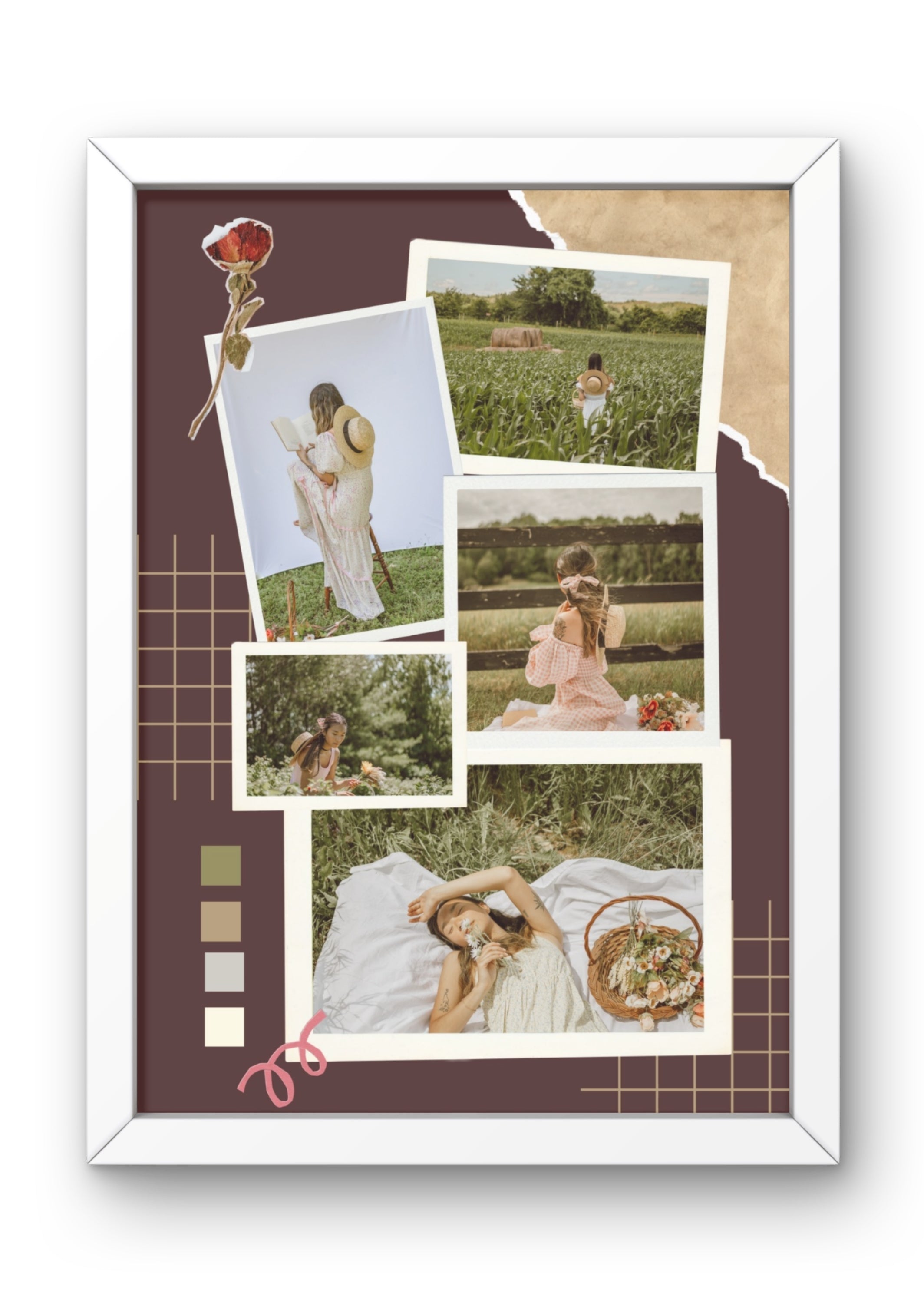 FrameYourMemories Customized Vintage Cottagecore Collage Frame – Aesthetic Scrapbook Travel & Portrait Photo Grid (12x8 Inch, 0.5 Inch Breadth)