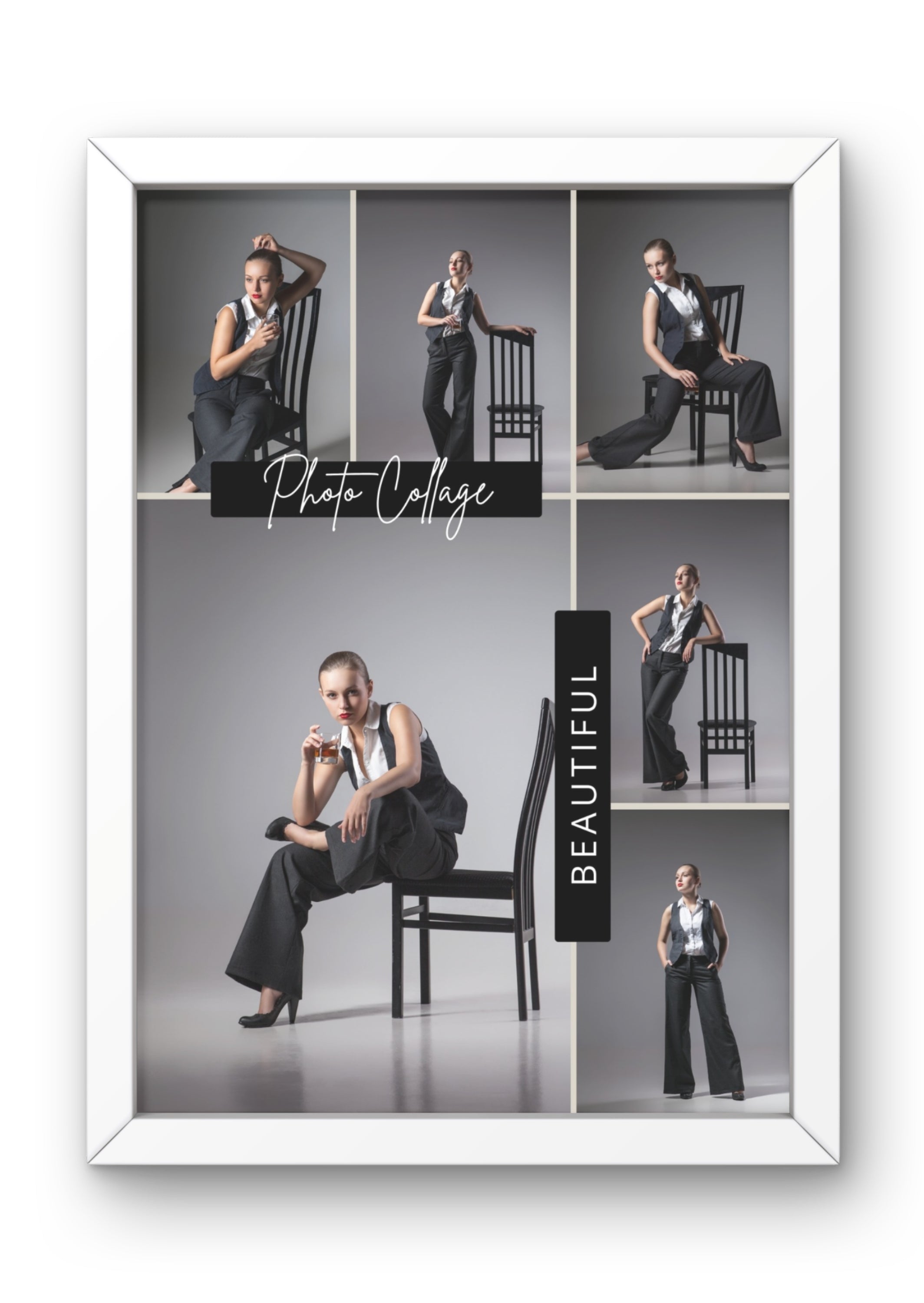 FrameYourMemories Customized 6-Photo Studio Collage Frame – Modern Fashion & Portrait Photo Grid (12x8 Inch, 0.5 Inch Breadth)