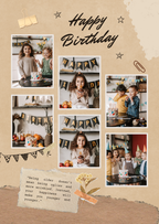 FrameYourMemories Customized Vintage Kraft Scrapbook Birthday Frame – Aesthetic 6-Photo Collage Frame with Quote (12x8 Inch, 0.5 Inch Breadth)