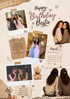 FrameYourMemories Customized Warm Scrapbook Bestie Birthday Frame – Aesthetic 3-Photo Polaroid Frame with Birthday Calendar & Illustration (12x8 Inch, 0.5 Inch Breadth)