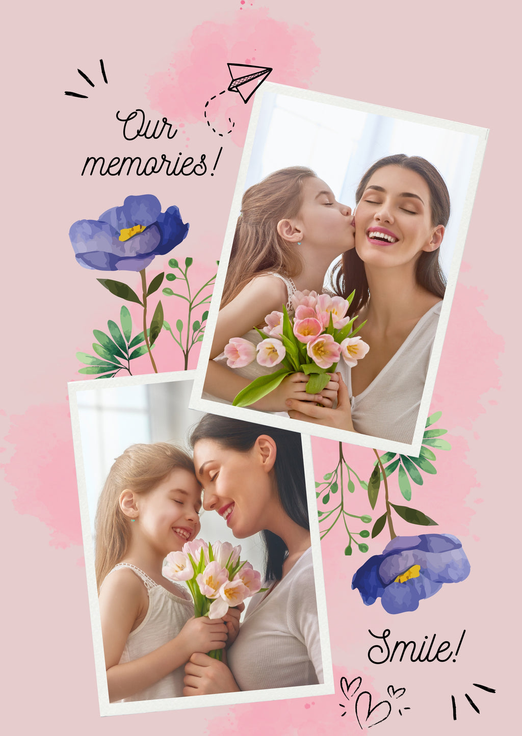 FrameYourMemories Customized Watercolor Floral Photo Frame – Personalized Mother & Daughter Collage Frame (12x8 Inch, 0.5 Inch Breadth)
