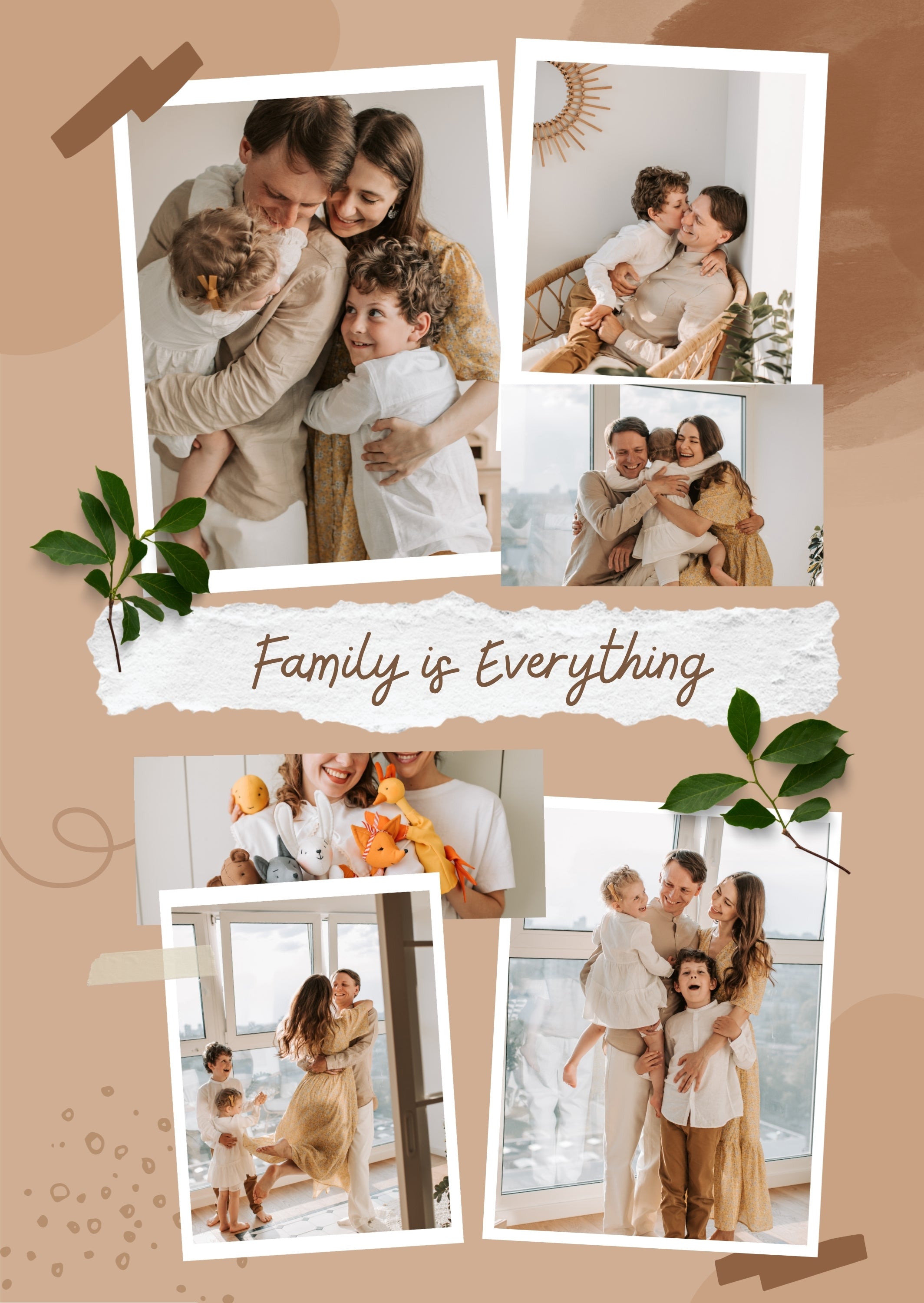 FrameYourMemories Customized Warm Boho Family Collage Frame – "Family is Everything" Photo Scrapbook Frame (12x8 Inch, 0.5 Inch Breadth)