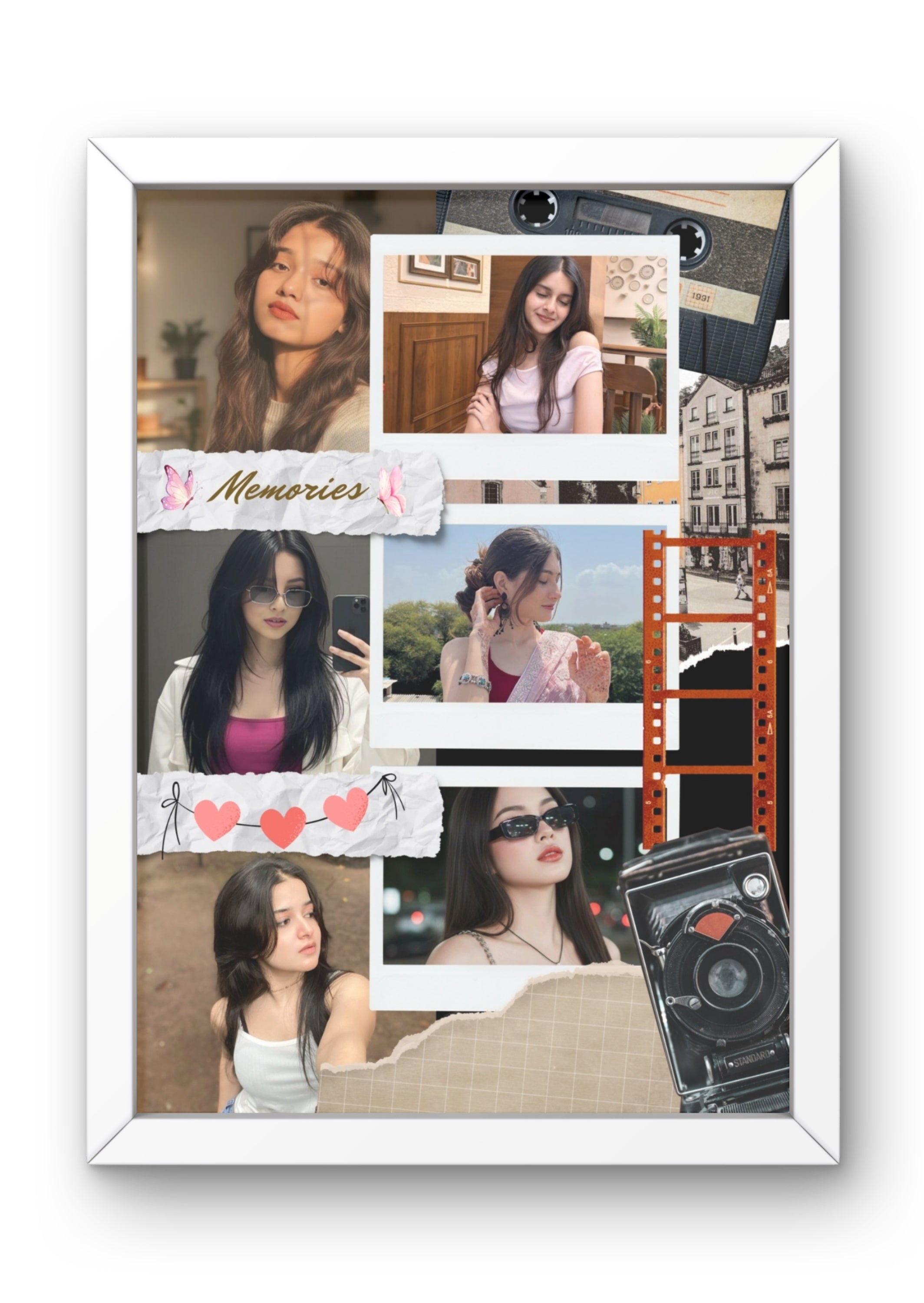 FrameYourMemories Vintage Retro Scrapbook Photo Frame – Customized Multi-Photo Memory Collage (12x8 Inch, 0.5 Inch Breadth)