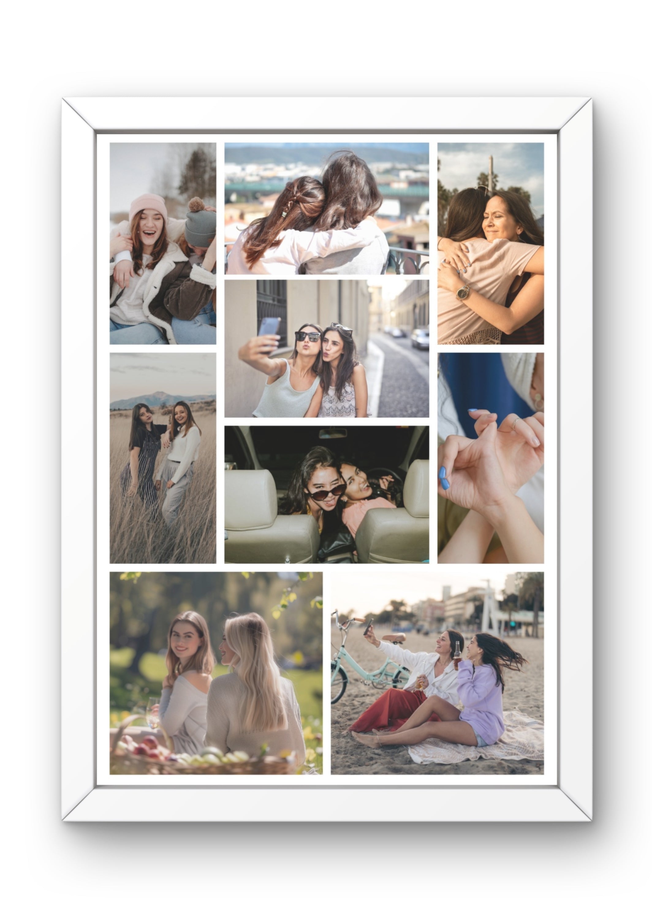 FrameYourMemories Customized 9-Photo Friendship Collage Frame – Personalized Best Friends Photo Grid (12x8 Inch, 0.5 Inch Breadth)