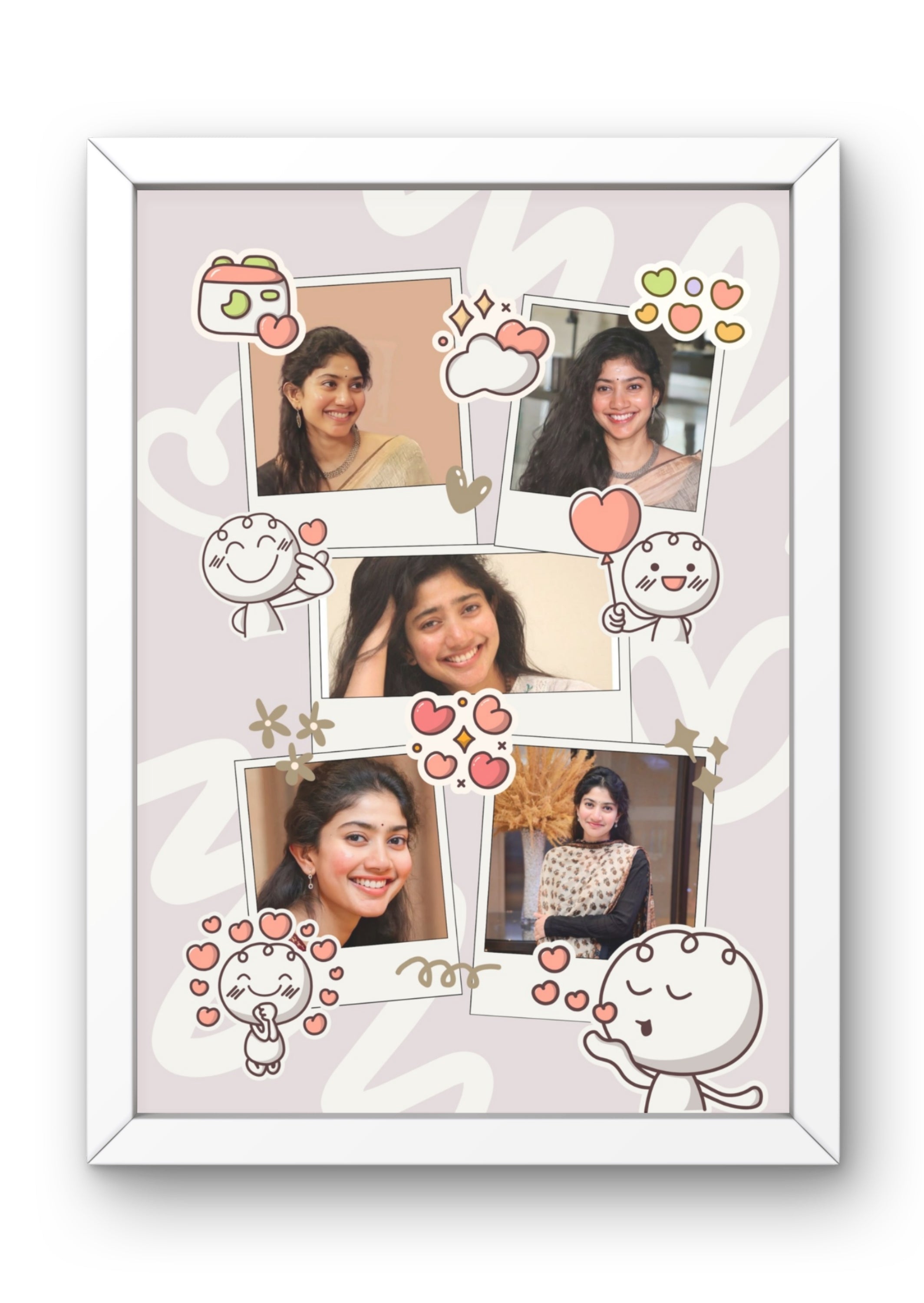 FrameYourMemories Cute Doodle Polaroid Photo Frame – Customized Cute Multi-Photo Collage Frame (12x8 Inch, 0.5 Inch Breadth)
