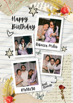 FrameYourMemories Customized Vintage Lined Journal Birthday Frame – Aesthetic 4-Photo Polaroid Collage Frame with Name & Date (12x8 Inch, 0.5 Inch Breadth)
