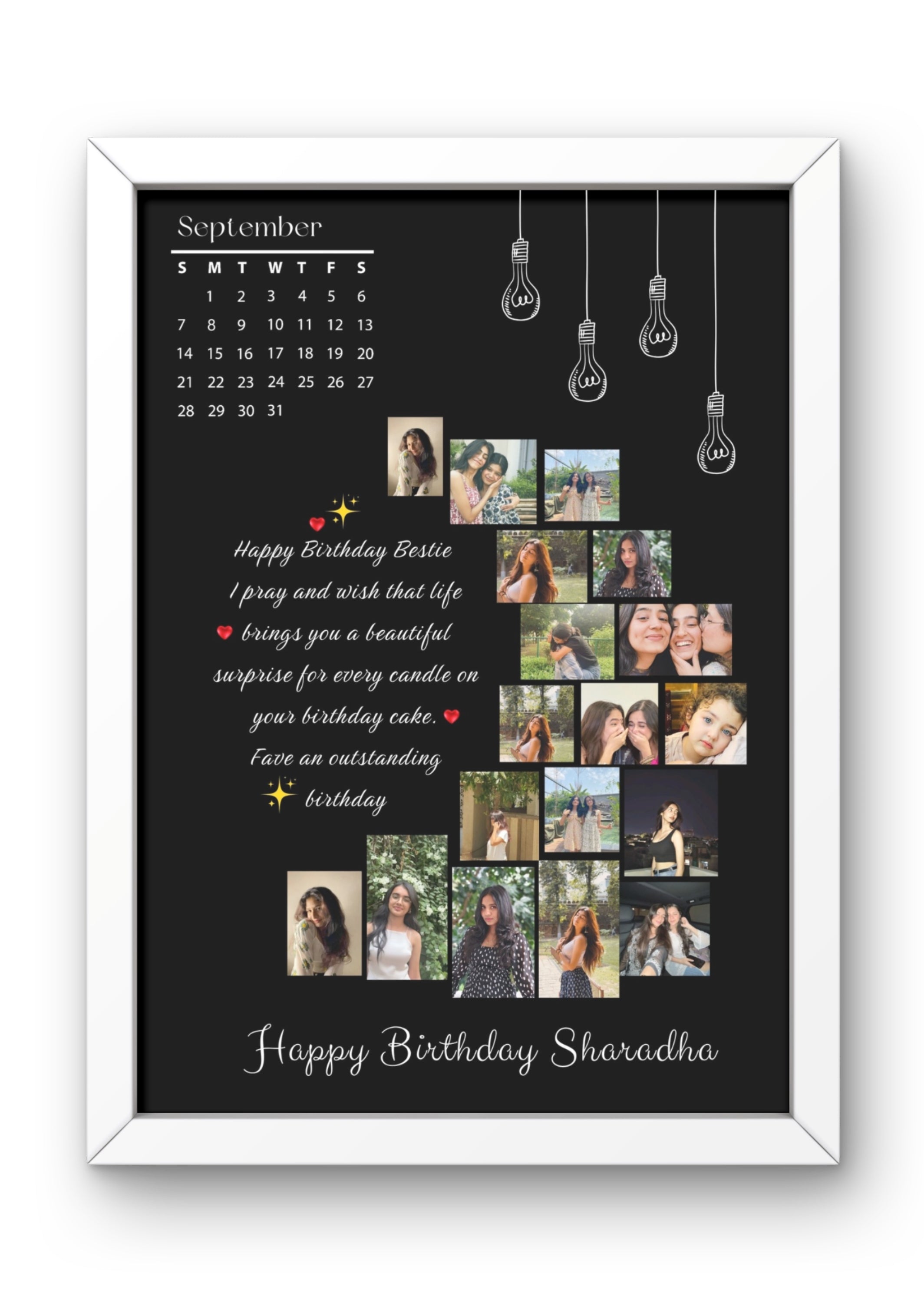 FrameYourMemories Customized Birthday Calendar Photo Frame – Personalized Bestie Mosaic Collage Frame (12x8 Inch, 0.5 Inch Breadth)