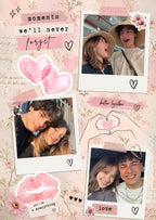 FrameYourMemories Customized Romantic Soft Pink Floral Polaroid Frame – Aesthetic 3-Photo Couple Collage Frame with Love Quotes (12x8 Inch, 0.5 Inch Breadth)