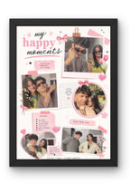 FrameYourMemories Customized "My Happy Moments" Pink Scrapbook Frame – Aesthetic 4-Photo Couple/Friends Collage Frame with Positive Reminders (12x8 Inch, 0.5 Inch Breadth)