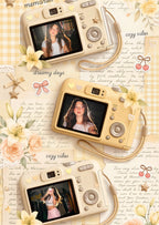FrameYourMemories Customized Coquette Camera Collage Frame – Vintage Beige Aesthetic 3-Photo Scrapbook Frame (12x8 Inch, 0.5 Inch Breadth)