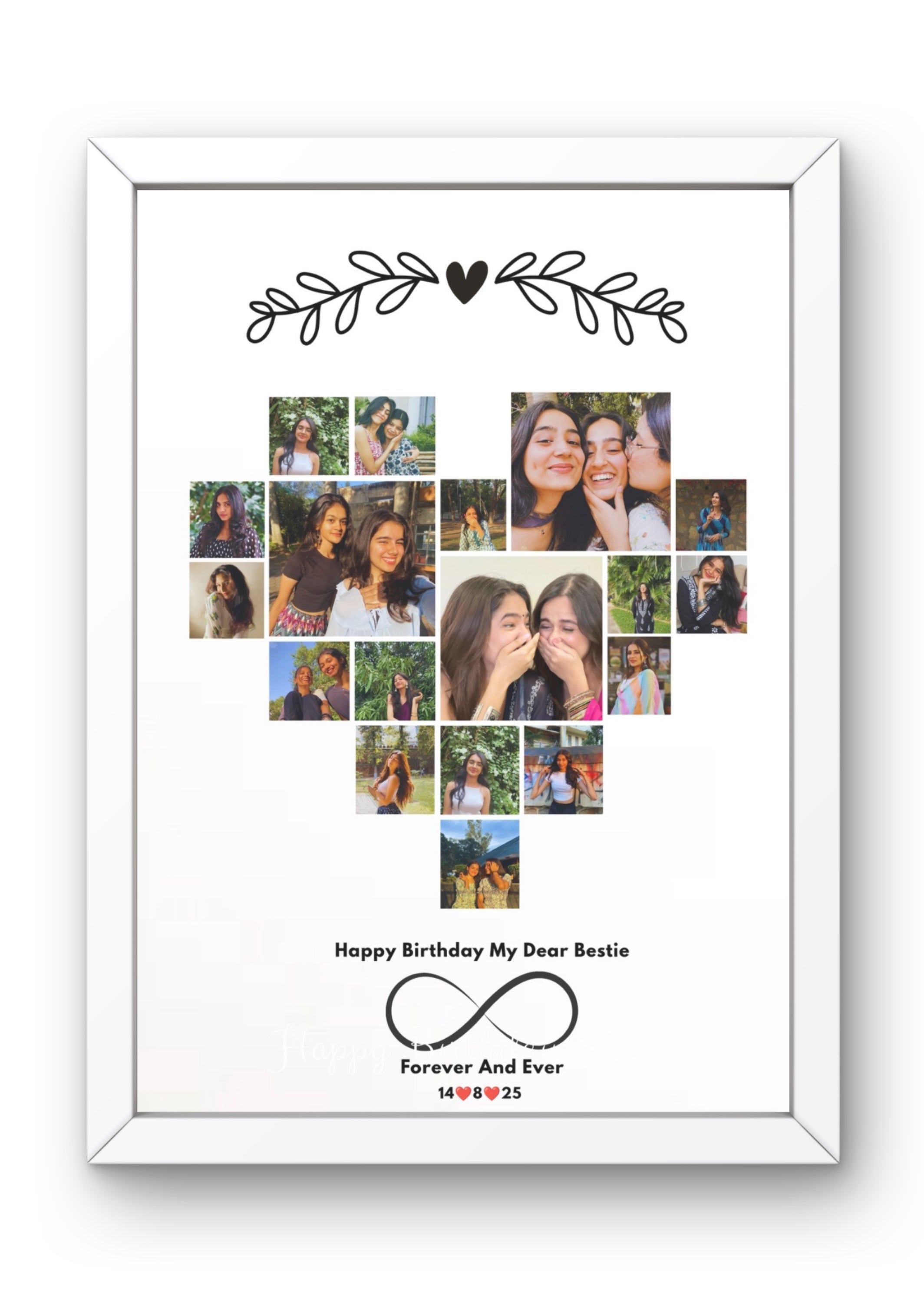 FrameYourMemories Heart Photo Collage Birthday Frame – Customized Infinity Bestie Photo Frame (12x8 Inch, 0.5 Inch Breadth)