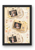 FrameYourMemories Customized Coquette Camera Collage Frame – Vintage Beige Aesthetic 3-Photo Scrapbook Frame (12x8 Inch, 0.5 Inch Breadth)