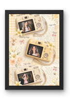 FrameYourMemories Customized Coquette Camera Collage Frame – Vintage Beige Aesthetic 3-Photo Scrapbook Frame (12x8 Inch, 0.5 Inch Breadth)