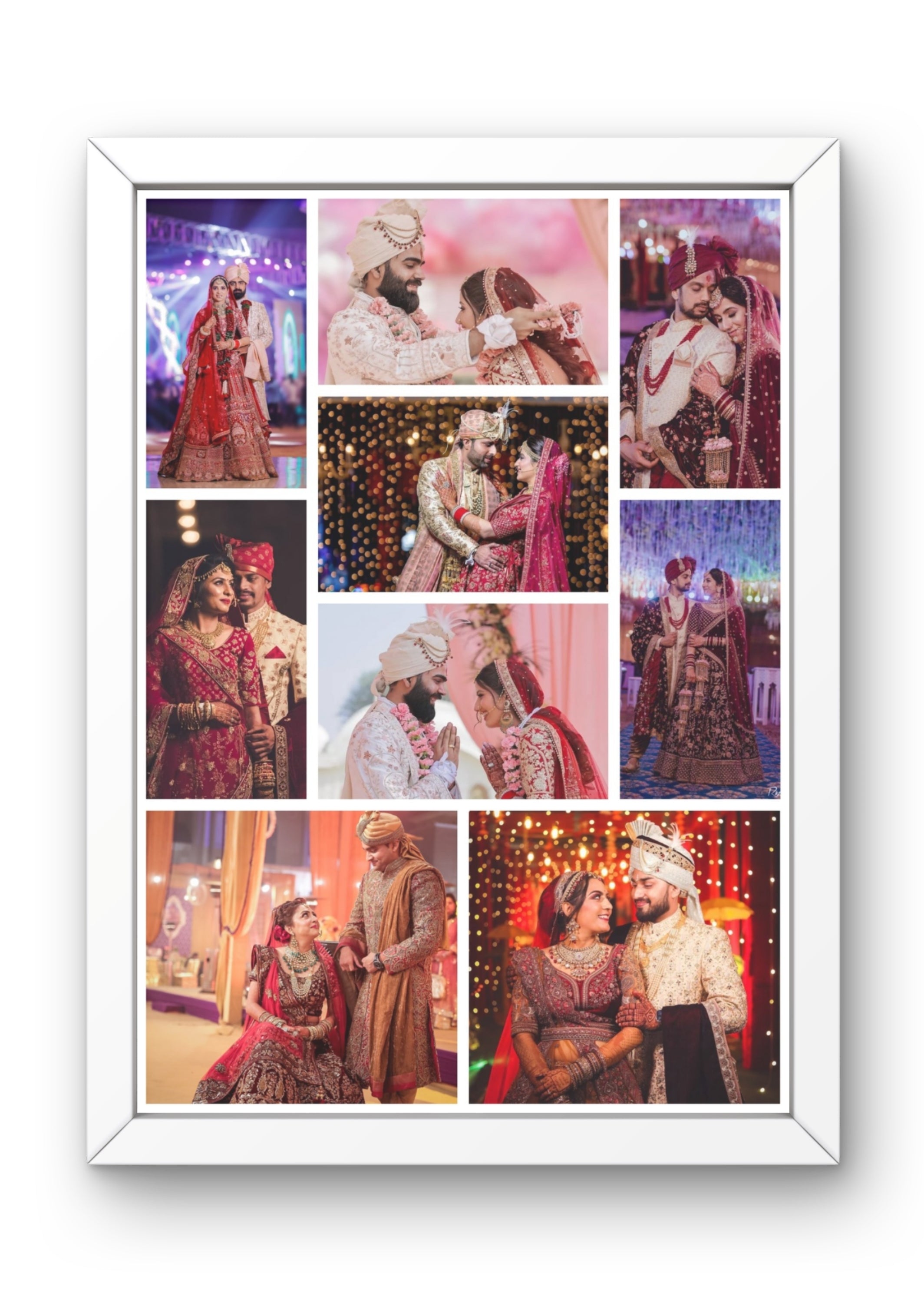 FrameYourMemories Customized 8-Photo Royal Wedding Collage Frame – Personalized Couples Indian Wedding Photo Grid (12x8 Inch, 0.5 Inch Breadth)