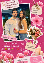 FrameYourMemories Customized Romantic Pink Floral Scrapbook Frame – Aesthetic Solo/Couple Photo Frame with Love Quotes & Song Lyric Tags (12x8 Inch, 0.5 Inch Breadth)