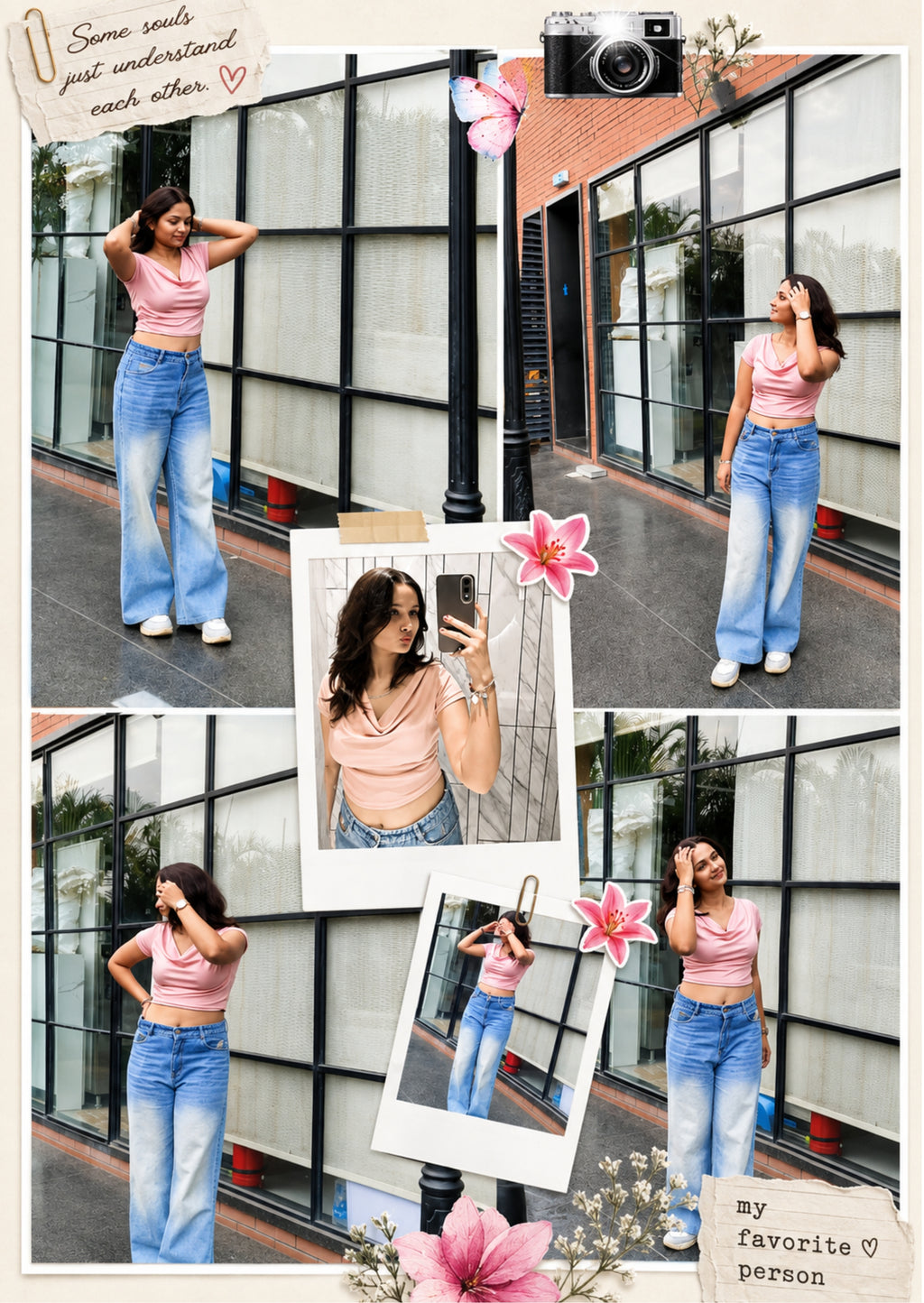 FrameYourMemories Customized Aesthetic Polaroid Photo Collage Frame – 6-Photo Scrapbook Frame with Vintage Camera & Flower Accents (12x8 Inch, 0.5 Inch Breadth)