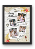 FrameYourMemories Customized Vintage Lined Journal Birthday Frame – Aesthetic 4-Photo Polaroid Collage Frame with Name & Date (12x8 Inch, 0.5 Inch Breadth)