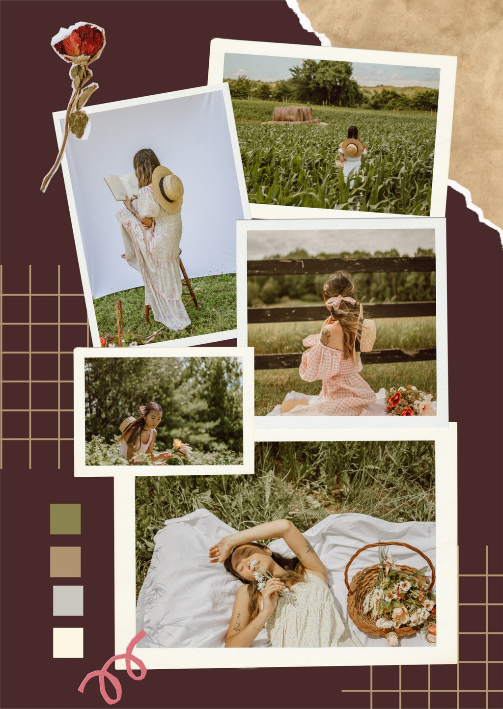 FrameYourMemories Customized Vintage Cottagecore Collage Frame – Aesthetic Scrapbook Travel & Portrait Photo Grid (12x8 Inch, 0.5 Inch Breadth)