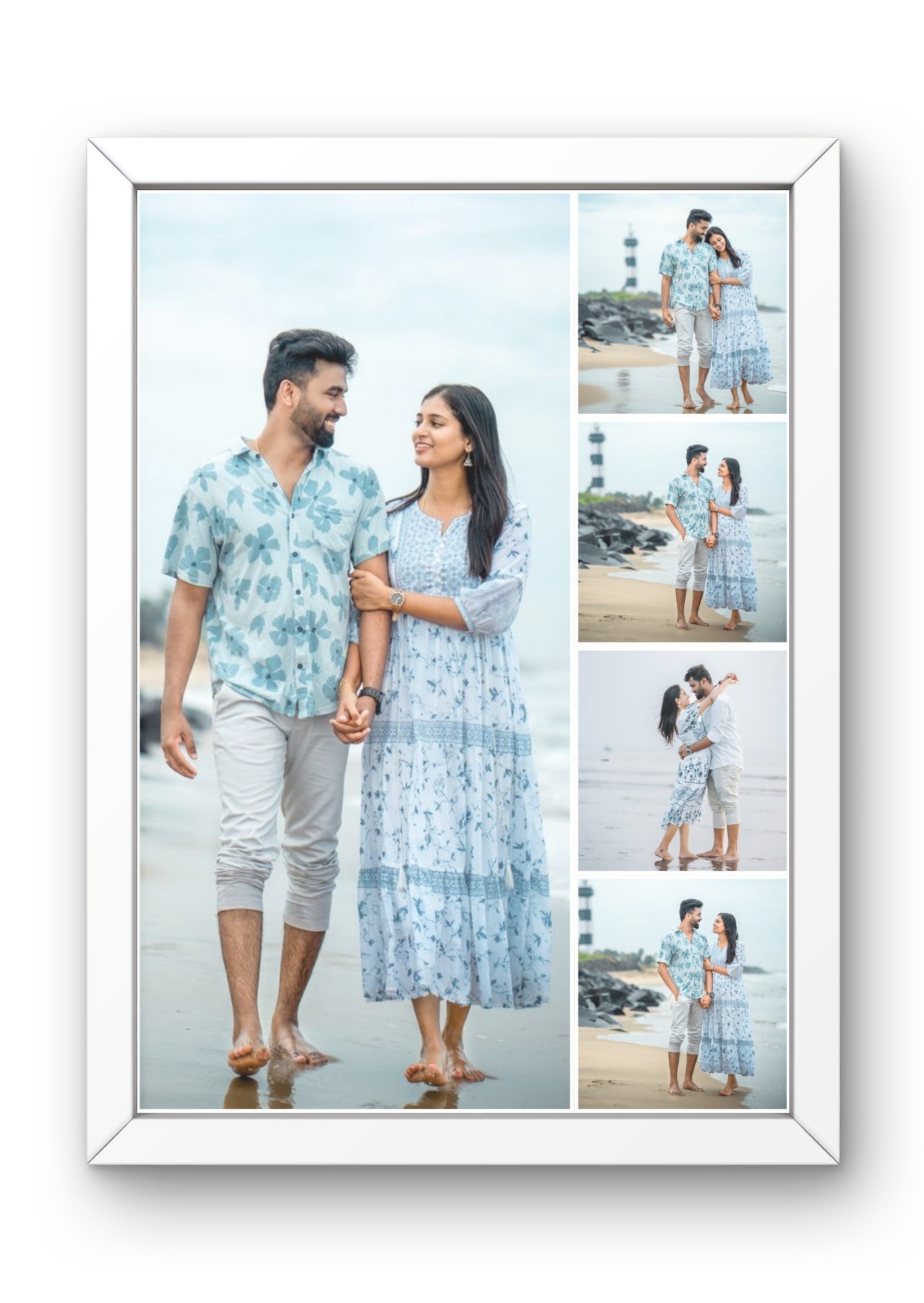 FrameYourMemories Customized 5-Photo Romantic Couples Collage Frame – Personalized Beach & Travel Photo Grid (12x8 Inch, 0.5 Inch Breadth)