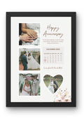 FrameYourMemories Customized Romantic Floral Anniversary Frame – Aesthetic 4-Photo Collage Frame with Date Calendar & Names (12x8 Inch, 0.5 Inch Breadth)