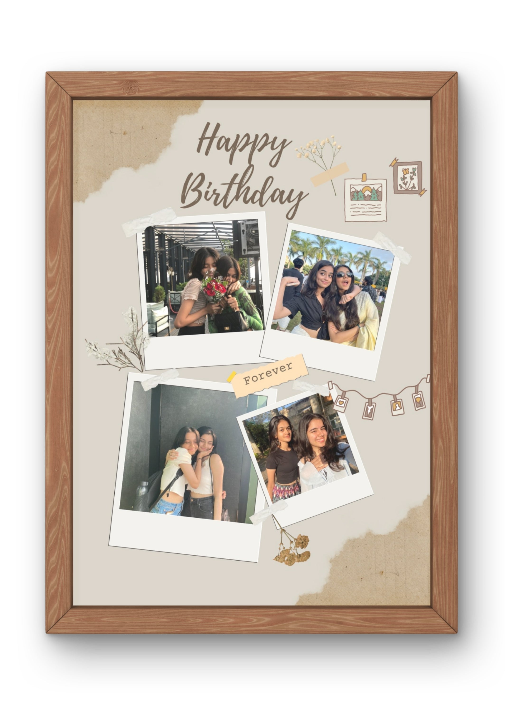 FrameYourMemories Customized Aesthetic Vintage Scrapbook Birthday Frame – Personalized Polaroid Collage Frame (12x8 Inch, 0.5 Inch Breadth)