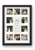 FrameYourMemories Customized Elegant Anniversary Grid Frame – Aesthetic 8-Photo Polaroid Collage Frame with Anniversary Calendar & Names (12x8 Inch, 0.5 Inch Breadth)